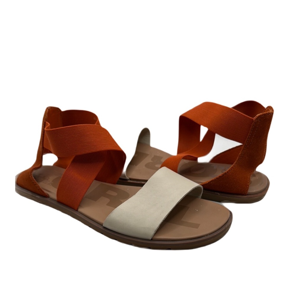 Sorel Sz 7 Ella II Sandals Orange‎ Cream Suede Straps